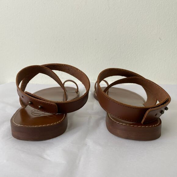 J. Crew Leather Ankle Wrap Sandals Size 10.5 Tan Brown Flat Minimalist Neutral - Picture 7 of 10